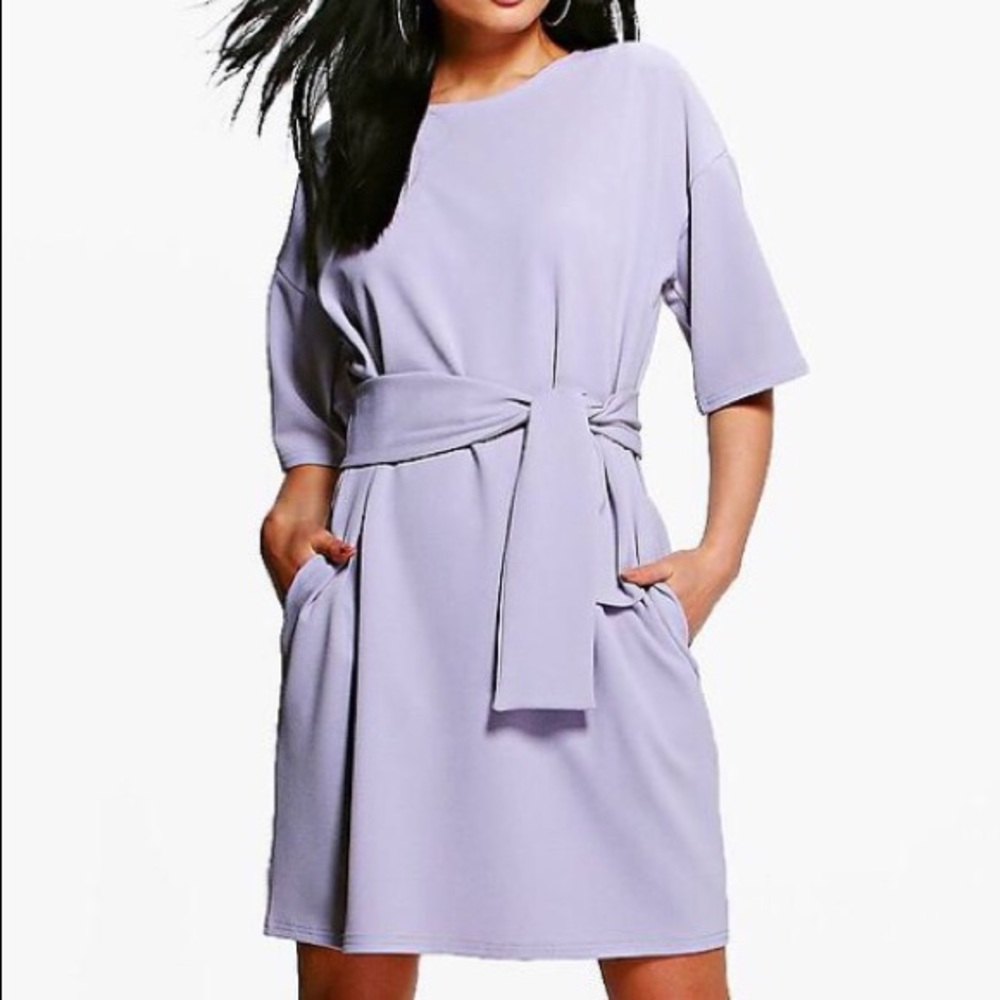 NEW BooHoo lavender tie waist dress